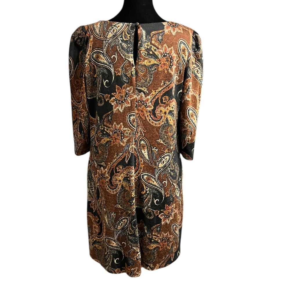 Jessica Howard Long Sleeve Dress L Brown Black Paisley - Picture 3 of 7